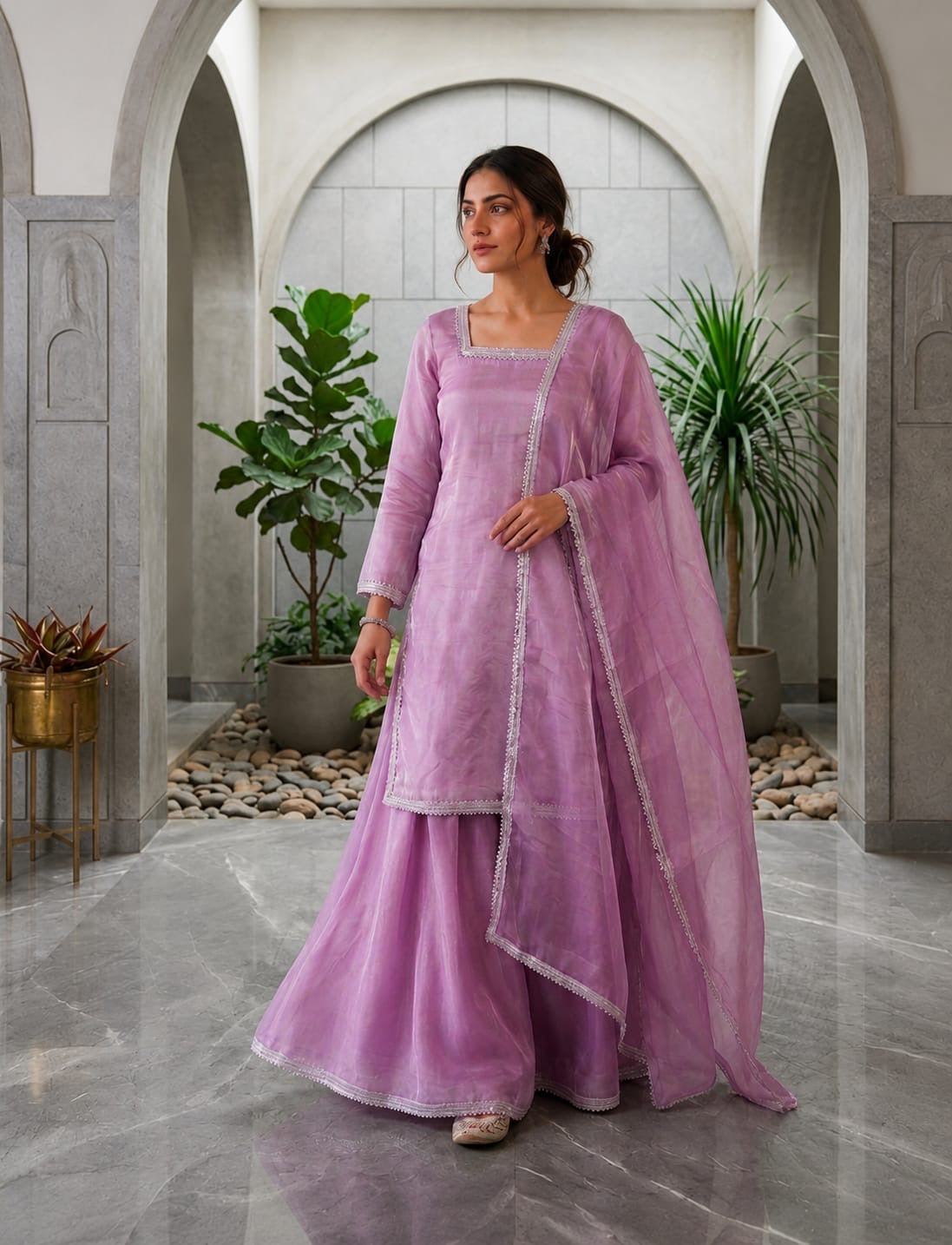 Beautiful Elegant purple Flair Plazzo Set || 3Pcs Set ||