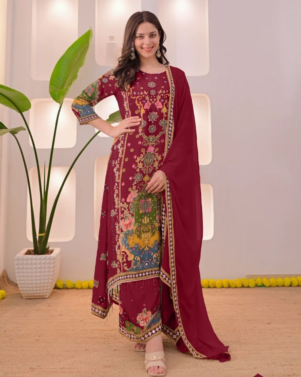 EriWaystyles Premium Floral Print Suit || Embroidery Mirror Work ||