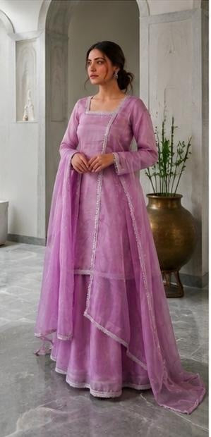 Beautiful Elegant purple Flair Plazzo Set || 3Pcs Set ||