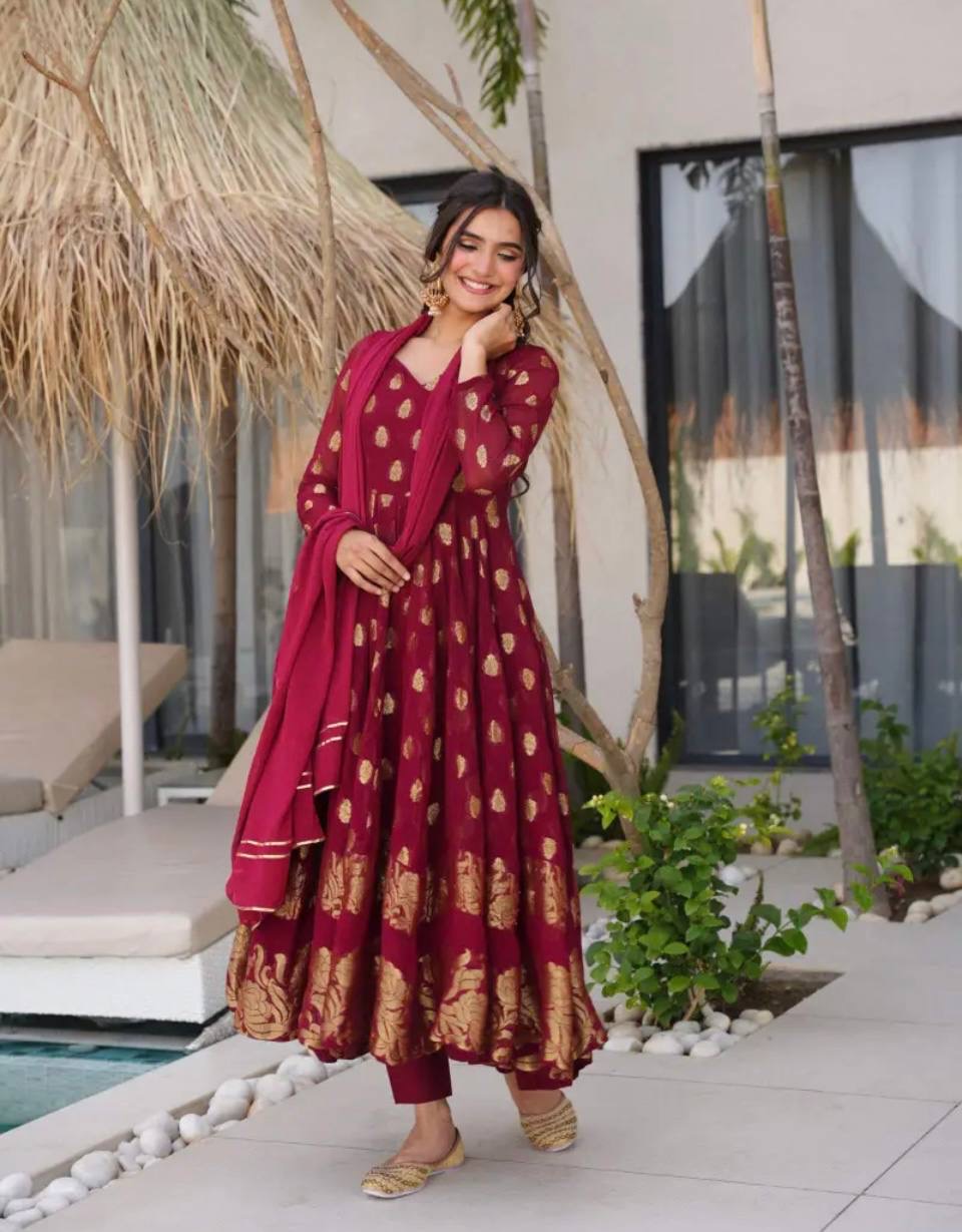 Designer Gown/Anarkali Suit  || 3 Pcs Set||