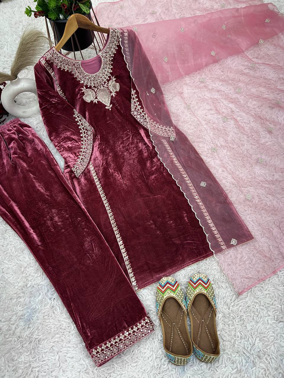 New Designer Party wear Velvet Suit | 3Pcs Set |