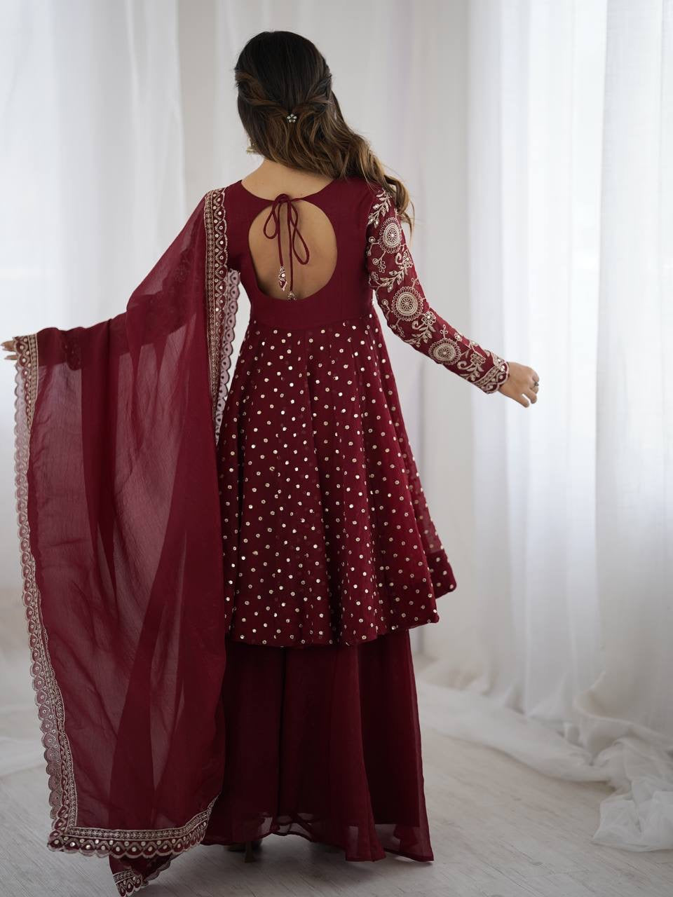 Maroon Color Embroidery plazo set | 3 PCs sets |