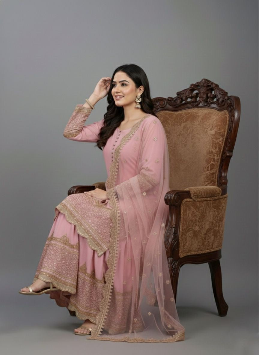 Elegant Embroidery Sequence Designer Sharara set!!!! Fully Stitched!!