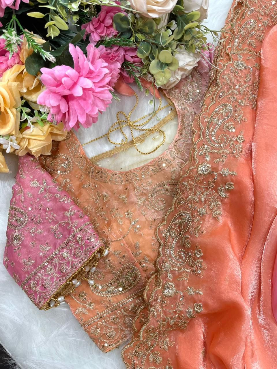 EriWaystyles Designer Saree | 2 toned color | Stitched Blouse