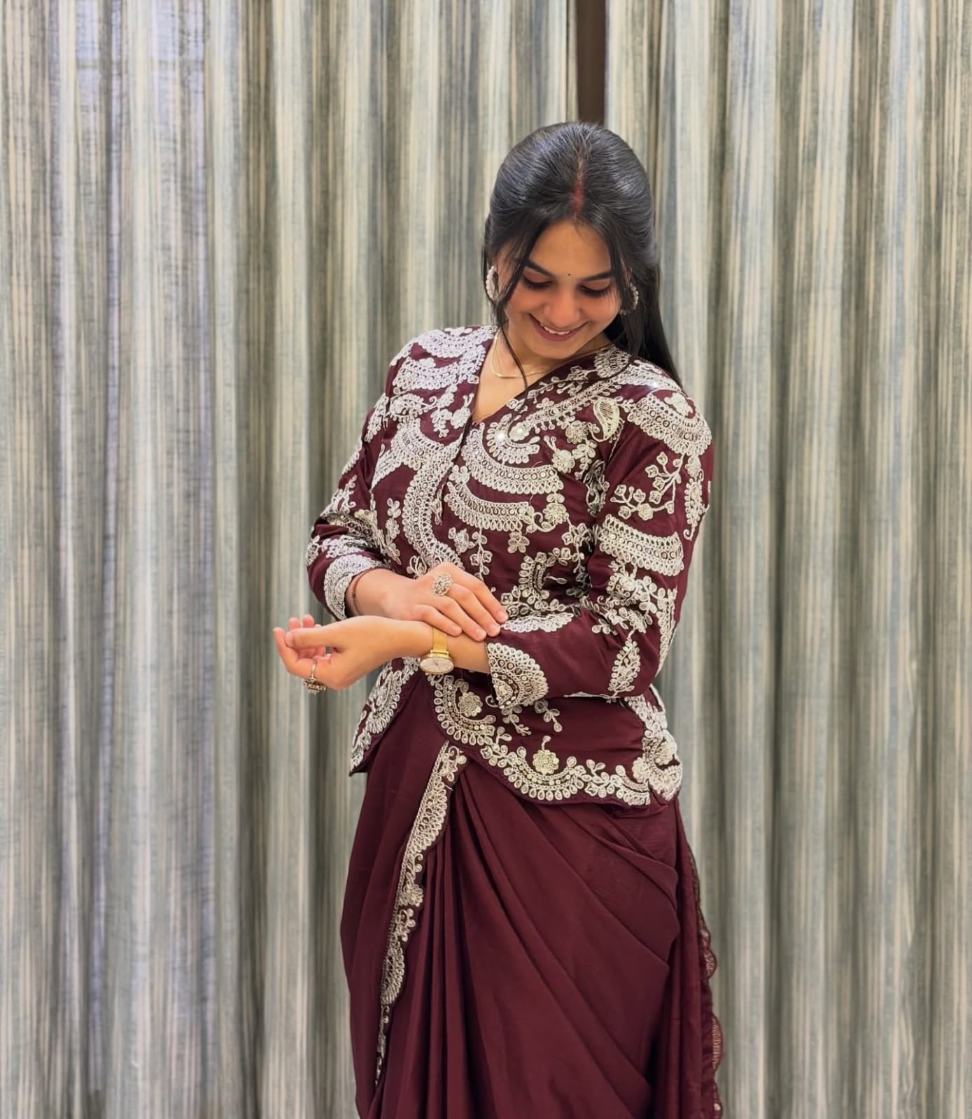 Designer saree | Stitched Blouse | Elegant Full work Blazer (koti Style)