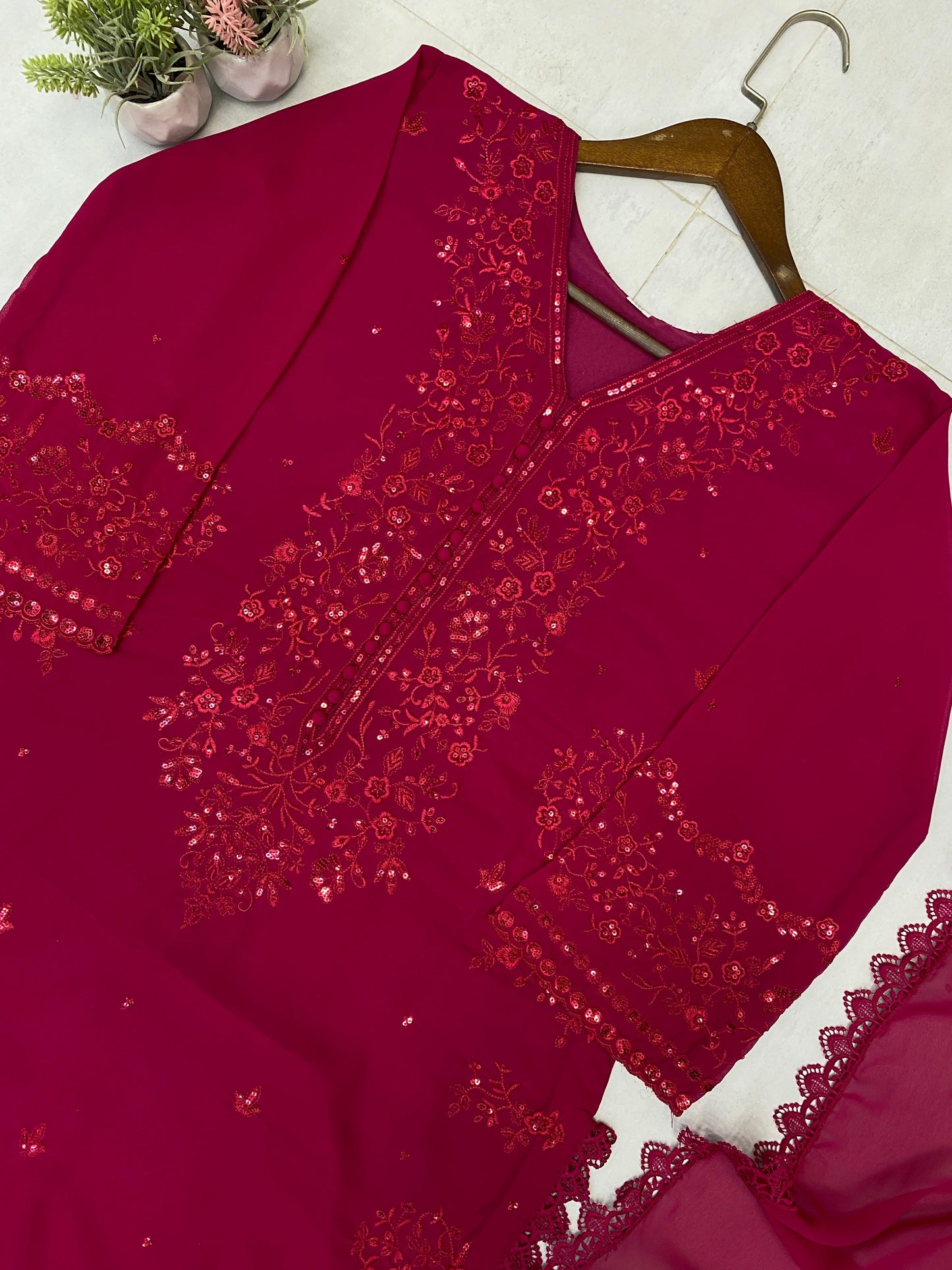 Embroidery thread work | 3 Pcs Set |plazo pant | Georgette Fabric Suits