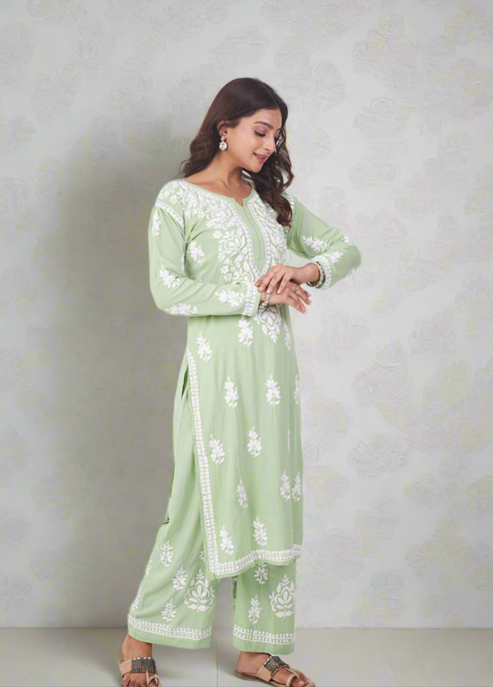 Elegant Chikankari Modal Kurti with Pant Set.