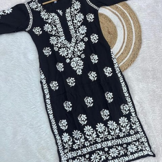 Chikankari long kurti |Elegant Embroidery |