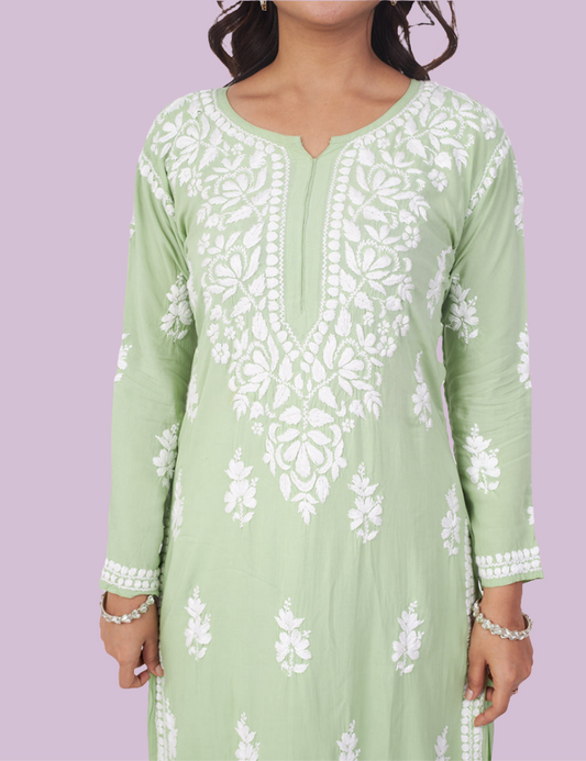 Elegant Chikankari Modal Kurti with Pant Set.
