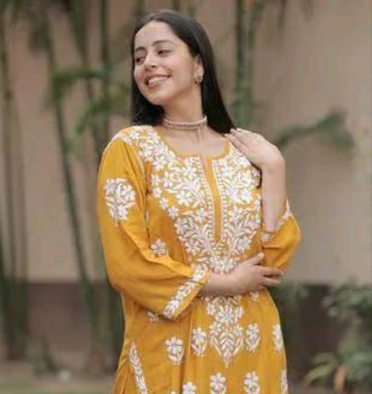 Elegant Chikankari Kurti with Pant Set.