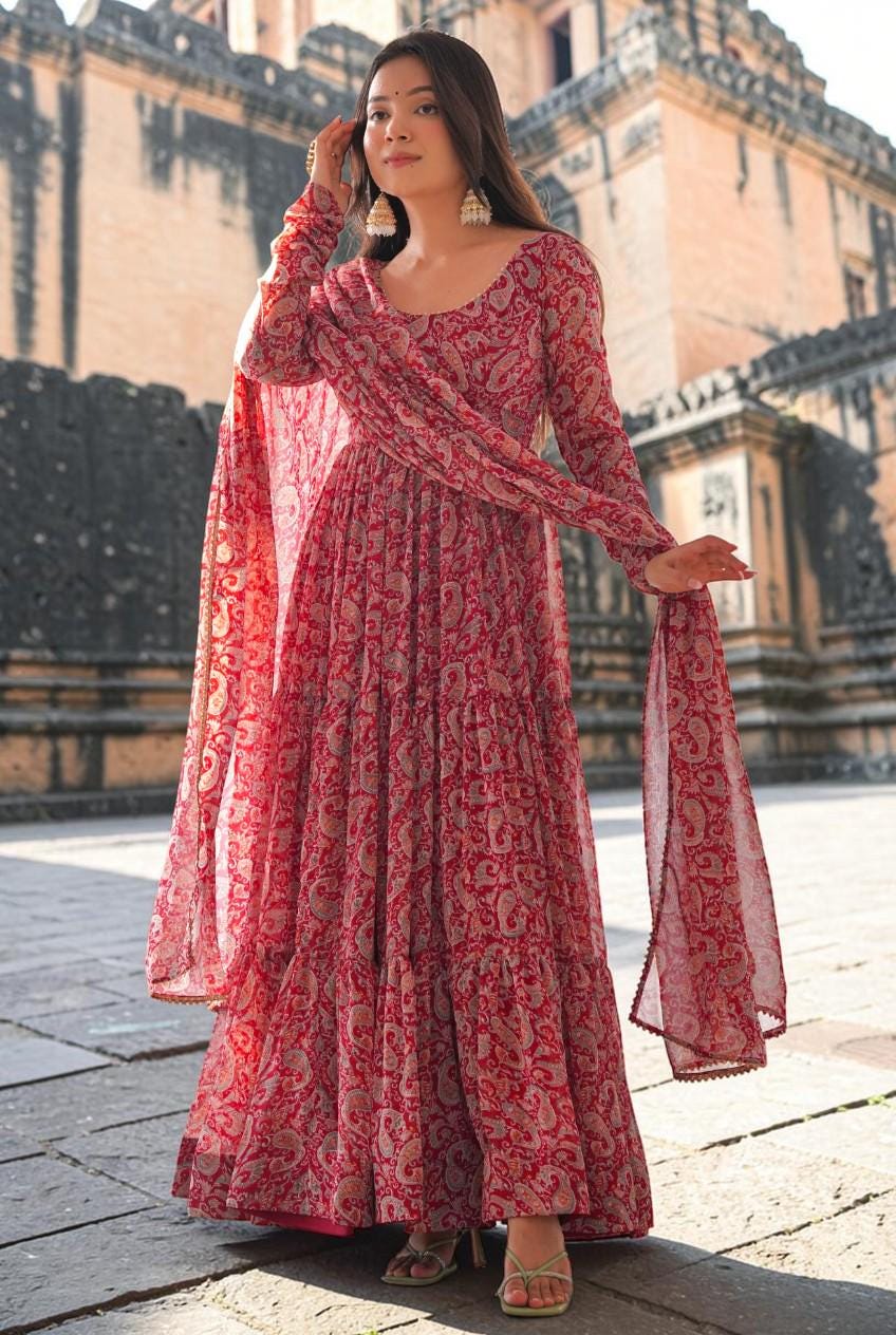Designer Georgette Anarkali Suits ||  Flair Anarkali 3Pcs Set ||