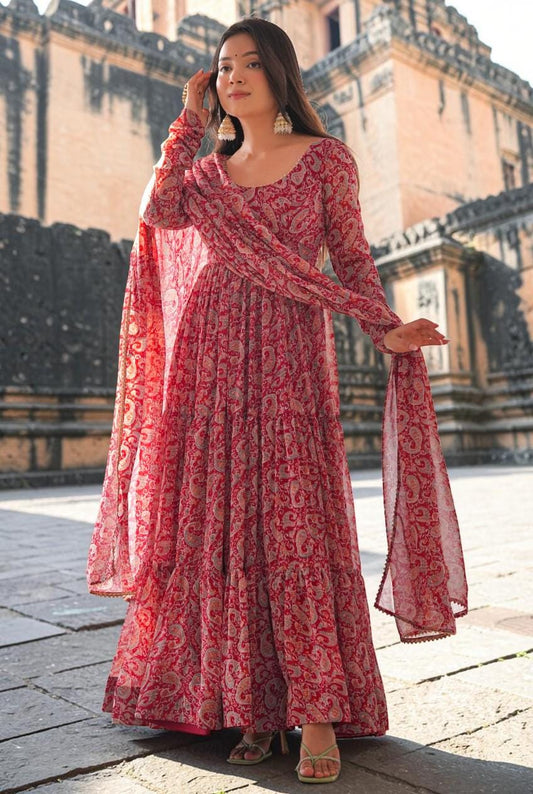 Designer Georgette Anarkali Suits ||  Flair Anarkali 3Pcs Set ||