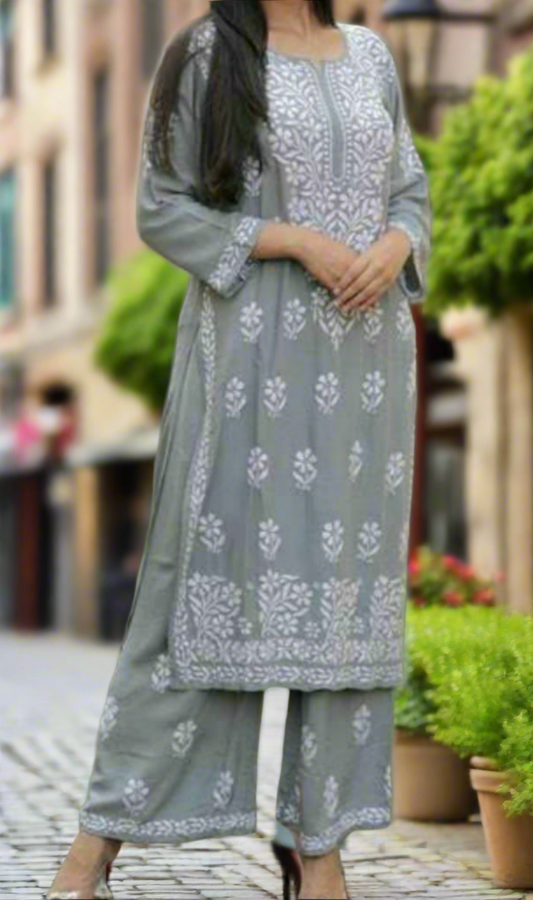 Chikankari kurti and Pant