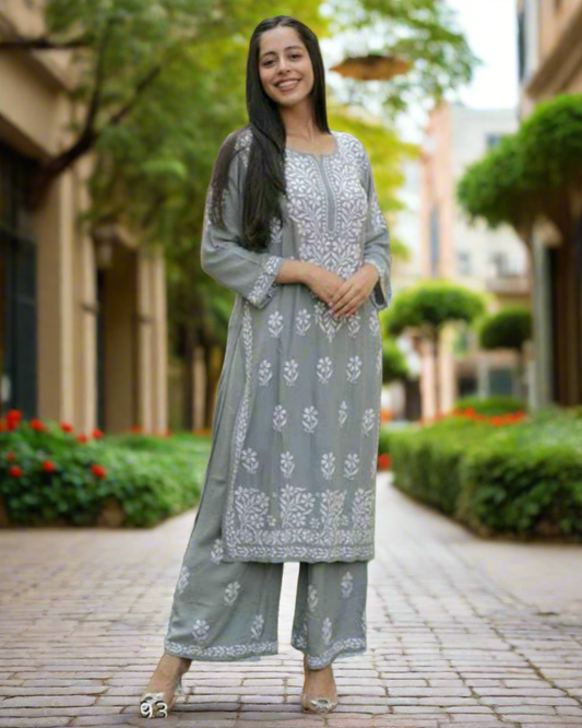 Chikankari kurti and Pant