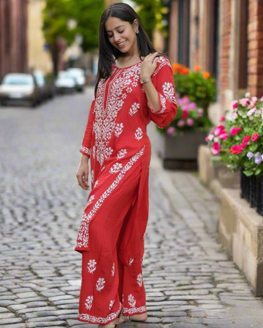Elegant Chikankari Kurti with Pant Set.