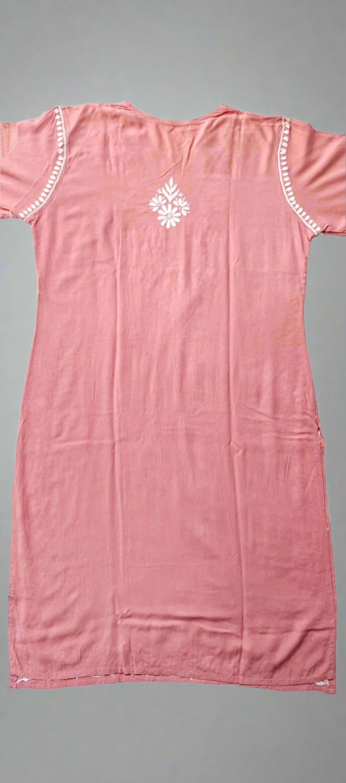 Women's Premium Soft Rayon V- Neck Straight Fit Lucknowi Chikankari Kurti |
