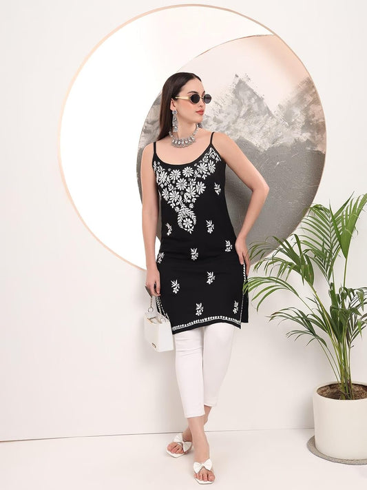 Sleeveless kurti|| Hand Embroidery |Noodle straps