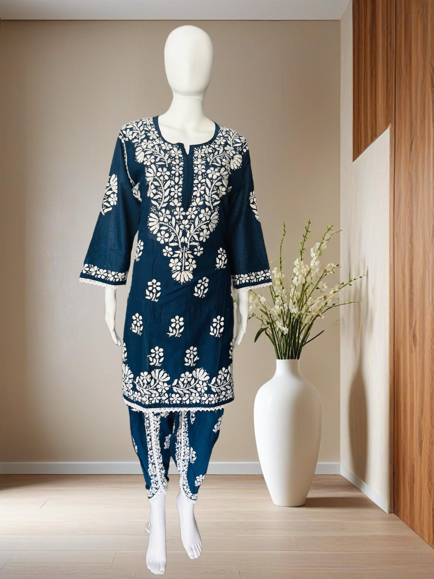 Luckhnowi Chikankari Dhoti set | 2pcs| full Embroidery with lace work|