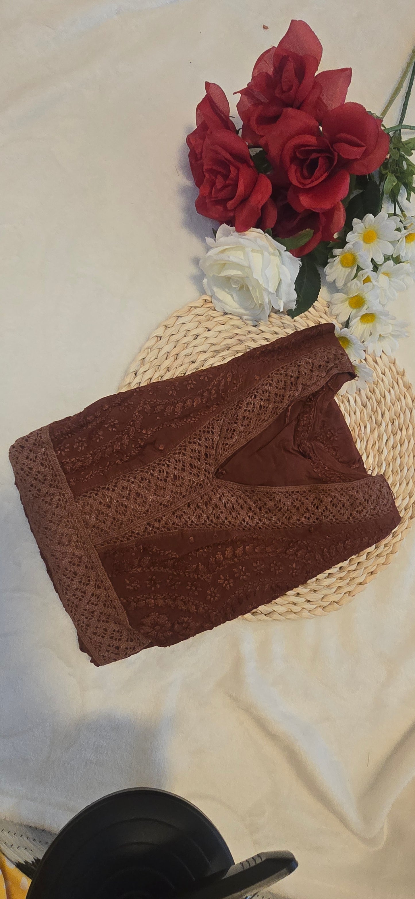Rayon short dress/kurta with lace work.
