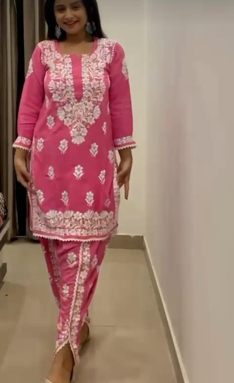 Luckhnowi Chikankari Dhoti set | 2pcs| full Embroidery with lace work|