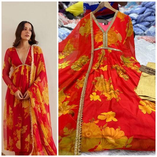 Elegant pure Georgette dress|3pcs set| anarkali style