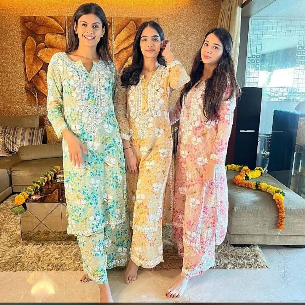 Elegant Chikankari Kurti with Pant Set.